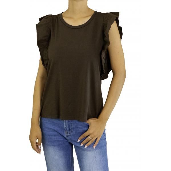 T shirt con volant tinta unita 